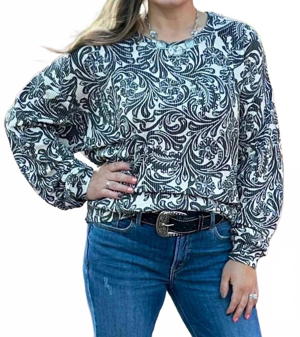 NEW STERLING KREEK tooled in love sweater in black